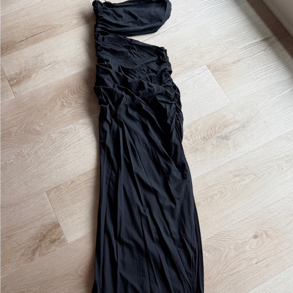 Zara Black Ruched One Shoulder Cocktail Gown